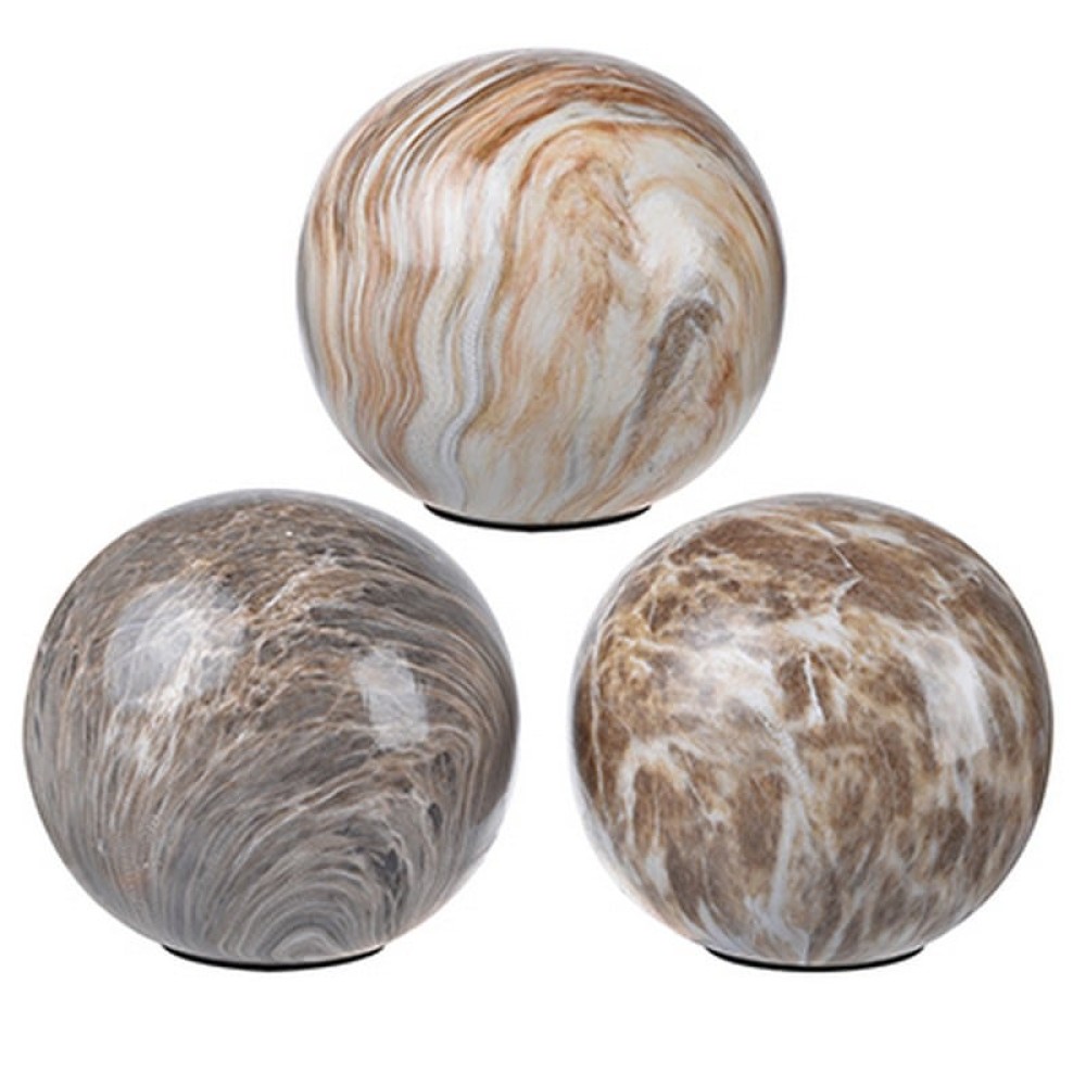Artekko Marbleized Διακοσμητικές Κεραμικές Σφαίρες σε Μπεζ Αποχρώσεις (10x10x9.5)cm 3pcs