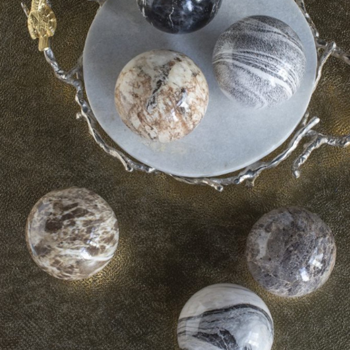 Artekko Marbleized Διακοσμητικές Σφαίρες Κεραμικές Μπεζ (10x10x9.5)cm Σετ/3