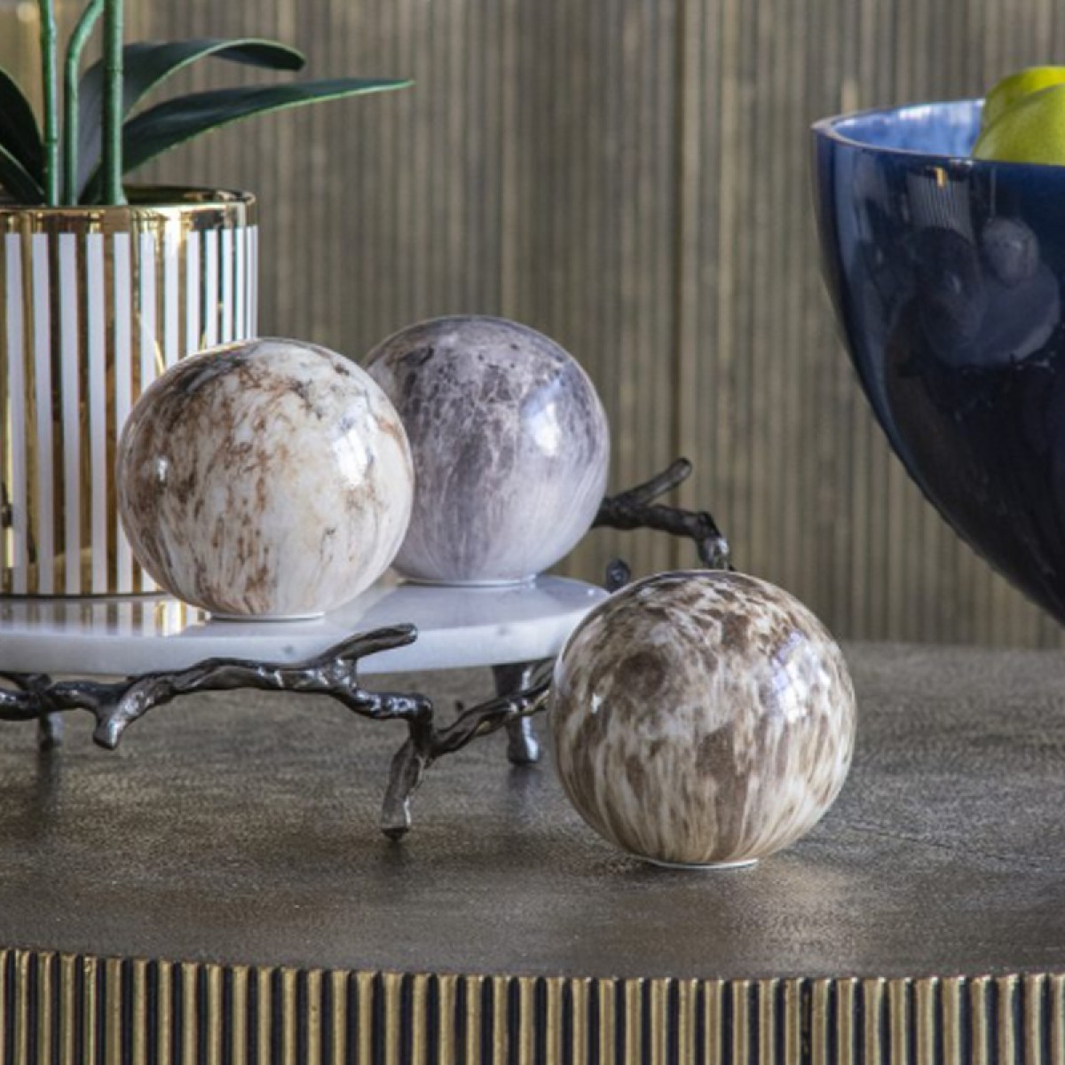 Artekko Marbleized Διακοσμητικές Σφαίρες Κεραμικές Μπεζ (10x10x9.5)cm Σετ/3