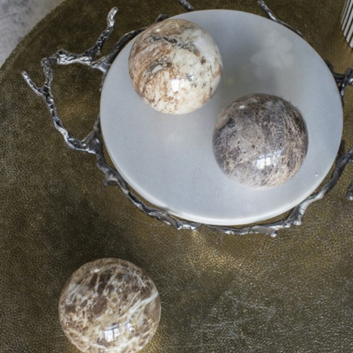 Artekko Marbleized Διακοσμητικές Σφαίρες Κεραμικές Μπεζ (10x10x9.5)cm Σετ/3