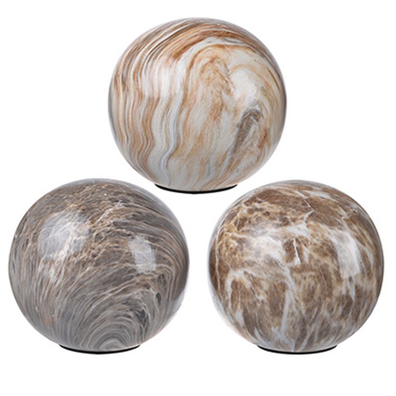 Artekko Marbleized Διακοσμητικές Κεραμικές Σφαίρες σε Μπεζ Αποχρώσεις (10x10x9.5)cm 3pcs