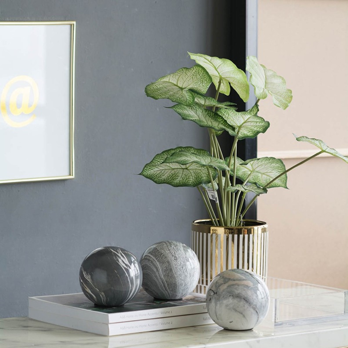 Artekko Marbleized Διακοσμητικές Κεραμικές Σφαίρες σε Γκρι Αποχρώσεις (10x10x9.5)cm 3pcs