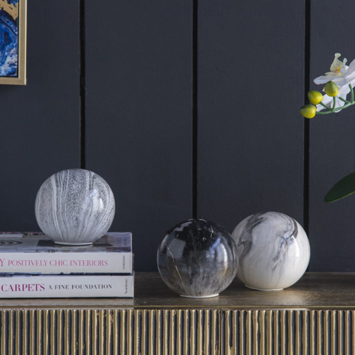 Artekko Marbleized Διακοσμητικές Κεραμικές Σφαίρες σε Γκρι Αποχρώσεις (10x10x9.5)cm 3pcs