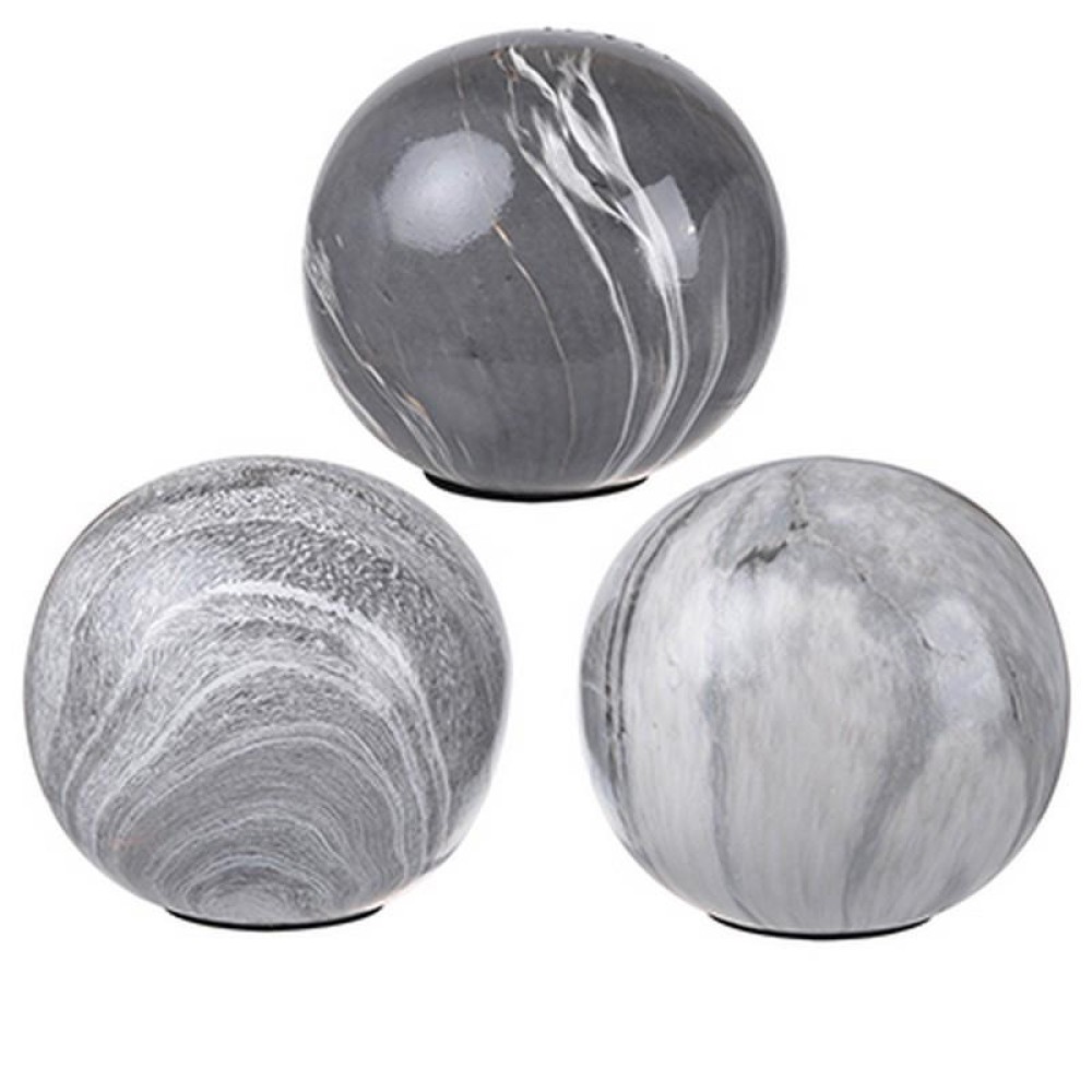 Artekko Marbleized Διακοσμητικές Κεραμικές Σφαίρες σε Γκρι Αποχρώσεις (10x10x9.5)cm 3pcs