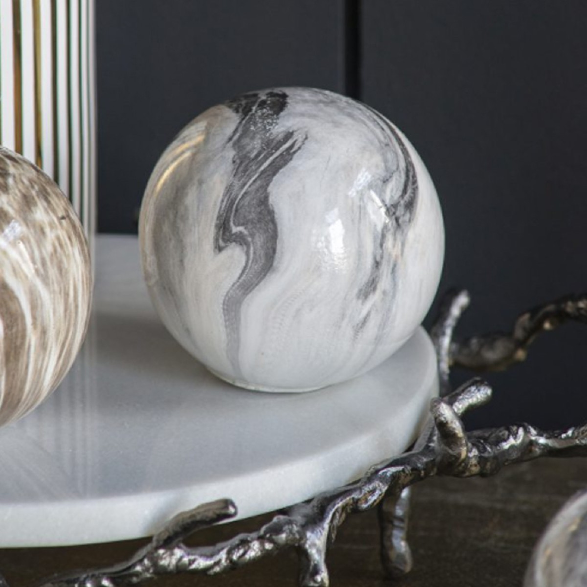 Artekko Marbleized Διακοσμητικές Κεραμικές Σφαίρες σε Γκρι Αποχρώσεις (10x10x9.5)cm 3pcs