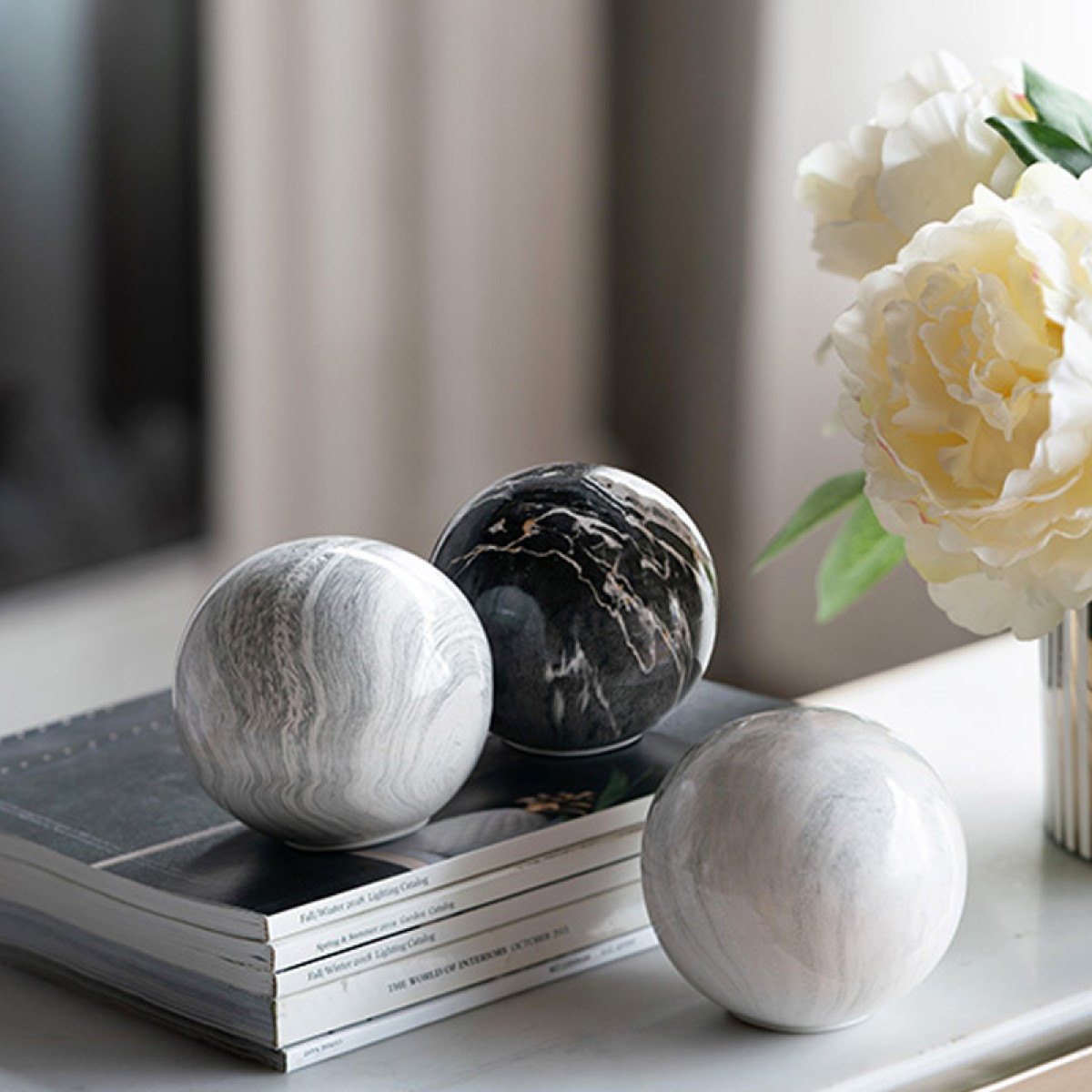 Artekko Marbleized Διακοσμητικές Κεραμικές Σφαίρες σε Γκρι Αποχρώσεις (10x10x9.5)cm 3pcs