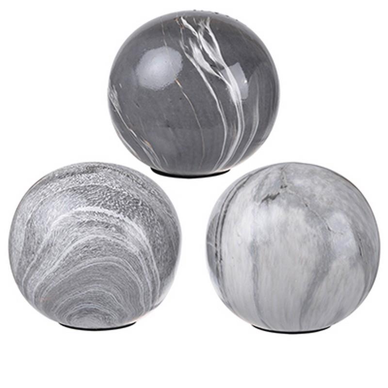 Artekko Marbleized Διακοσμητικές Κεραμικές Σφαίρες σε Γκρι Αποχρώσεις (10x10x9.5)cm 3pcs