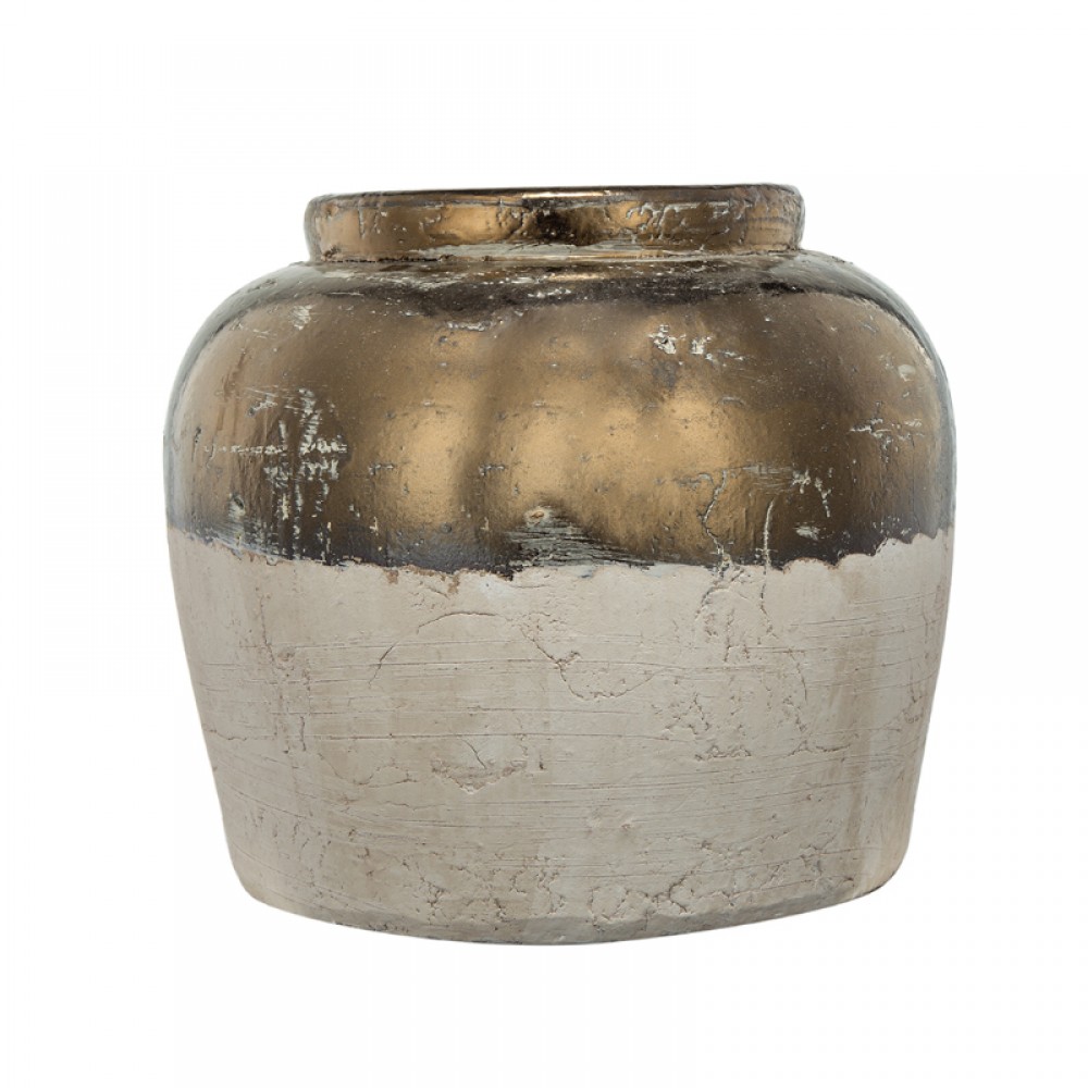 Artekko Candia Βάζο από Τερακότα σε Μπρονζέ με Μπεζ (33.5x33.5x28.5)cm