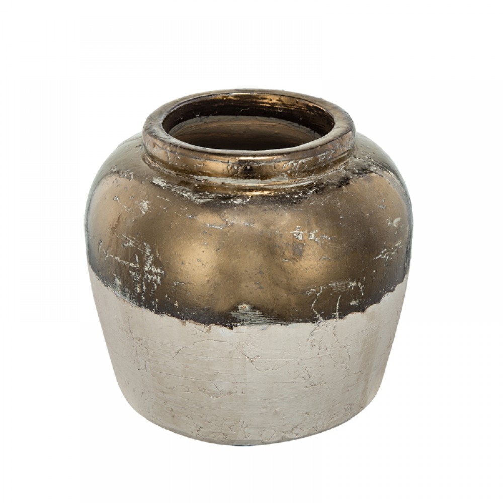 Artekko Candia Βάζο από Τερακότα σε Μπρονζέ με Μπεζ (33.5x33.5x28.5)cm