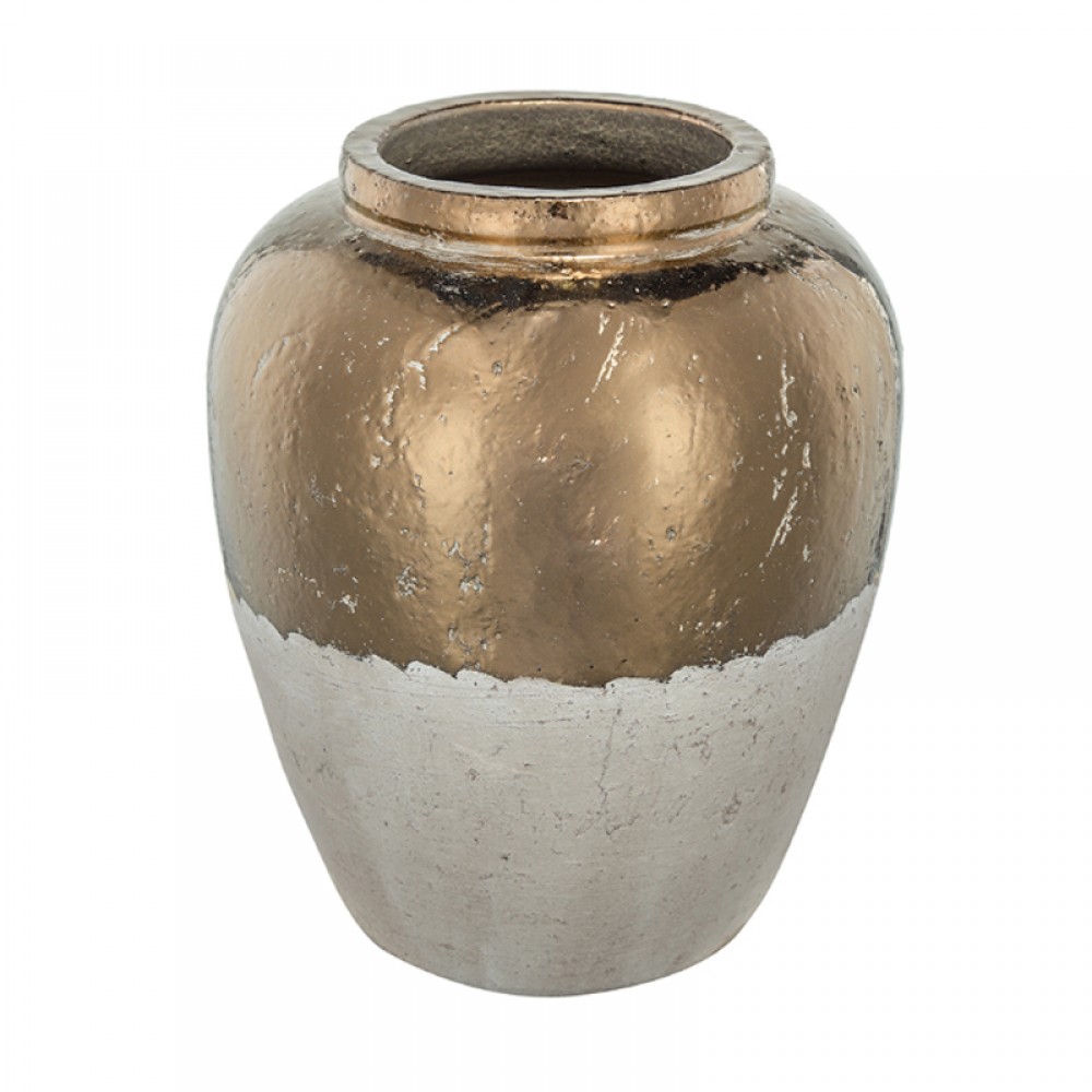 Artekko Candia Βάζο από Τερακότα σε Μπρονζέ με Μπεζ (33x33x40)cm