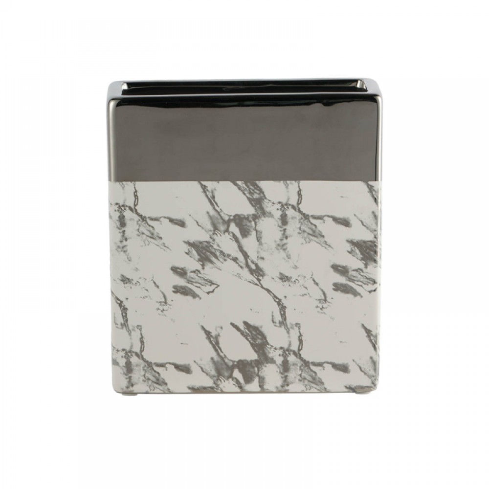 Artekko Silver Κεραμικό Βάζο σε Λευκό με Ασημί (17.5x9x19)cm