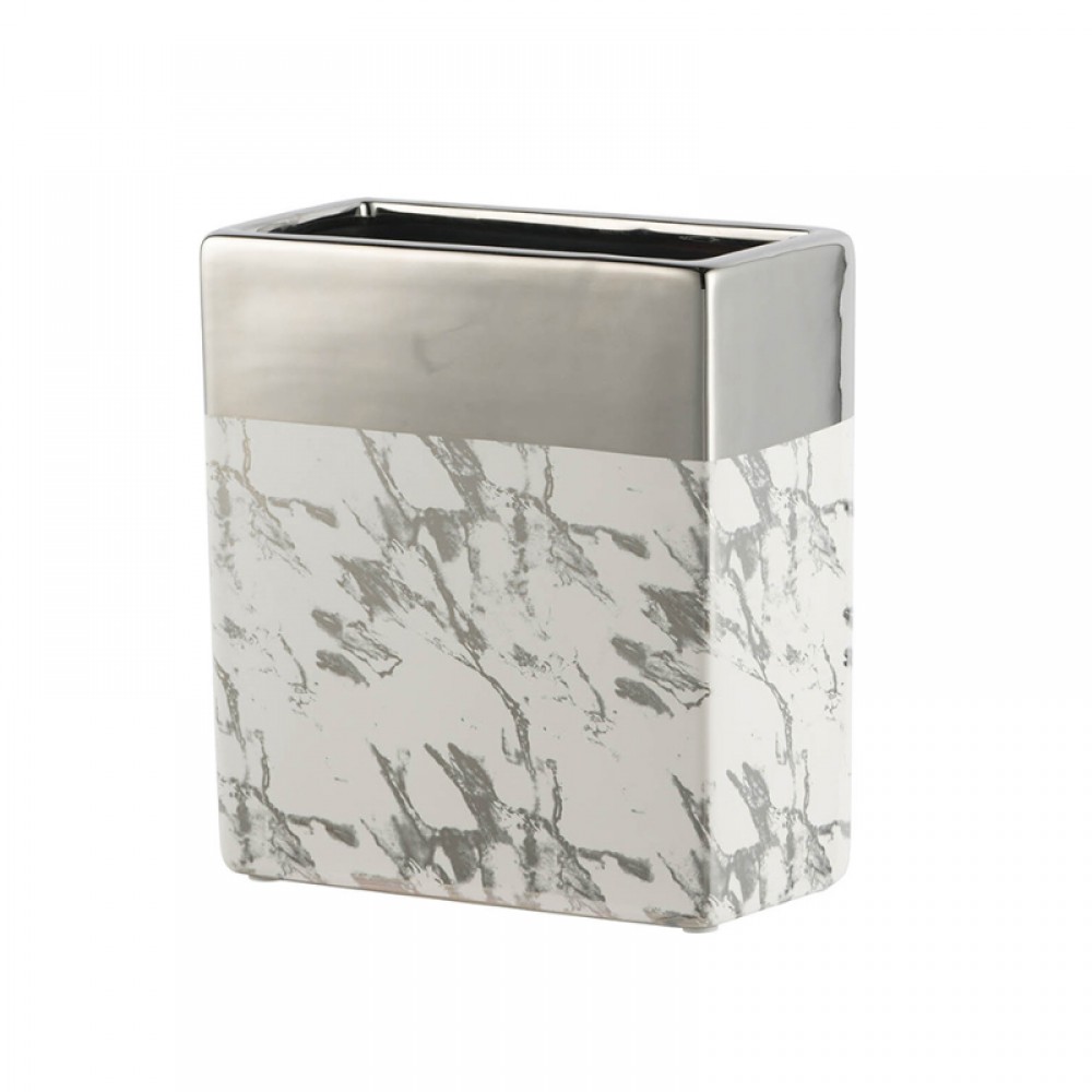 Artekko Silver Κεραμικό Βάζο σε Λευκό με Ασημί (17.5x9x19)cm