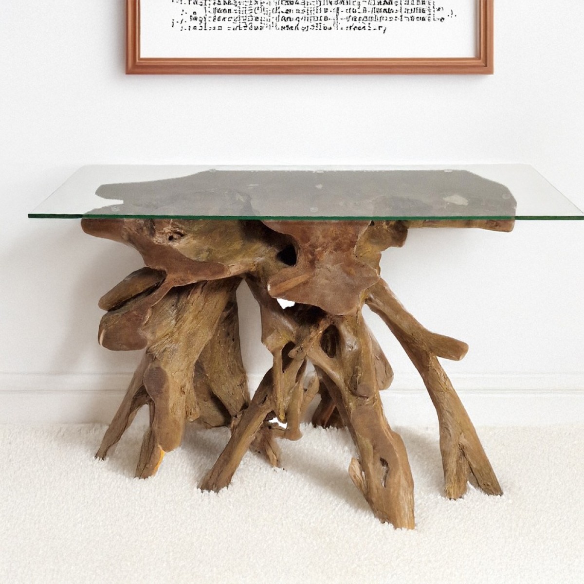 Artekko Munggur Ξύλινη Κονσόλα από Ρίζα Teak σε Φυσική Απόχρωση (100x40x78)cm με Τζάμι (120x45)cm