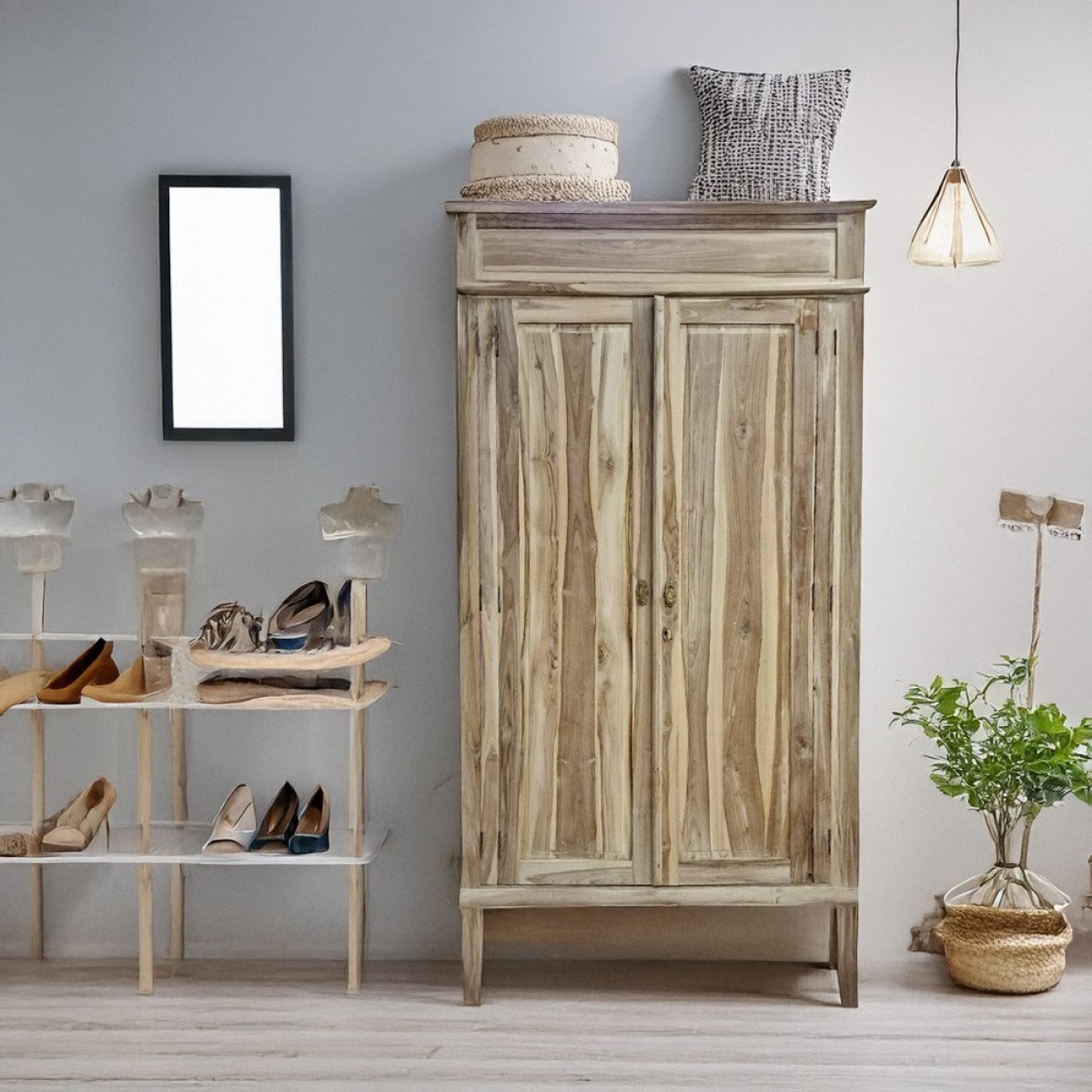 Artekko Munggur Ξύλινη Ντουλάπα σε Ανοιχτό Καφέ (130x58x210)cm