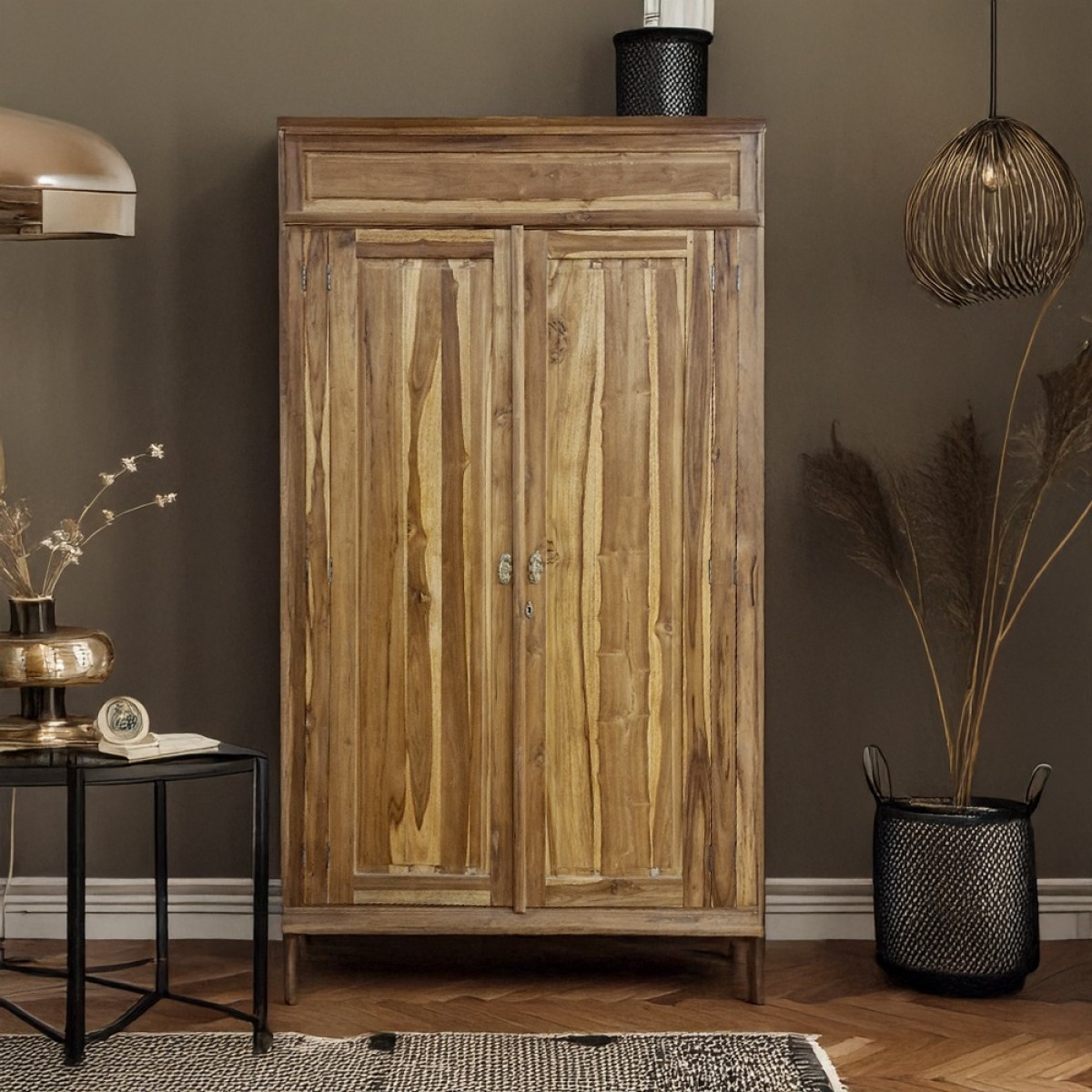Artekko Munggur Ξύλινη Ντουλάπα σε Φυσική Απόχρωση (130x58x210)cm