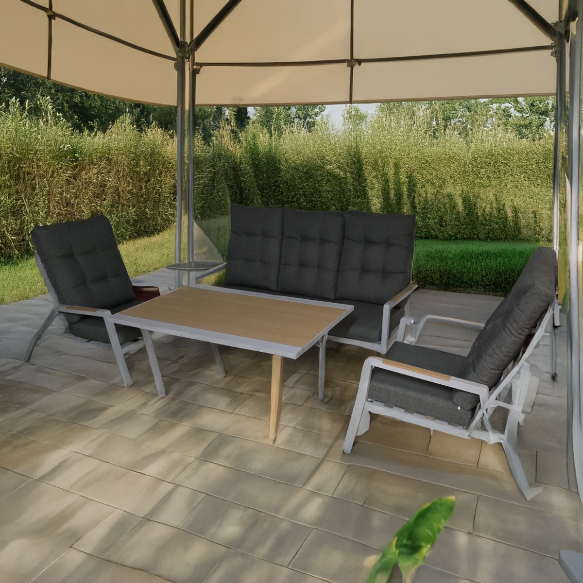 Artekko Alu Γκρι Σετ Αλουμινίου με Τριθέσιο Καναπέ 2 Ανακλινόμενες Πολυθρόνες και Τραπέζι (4 Τεμάχια)