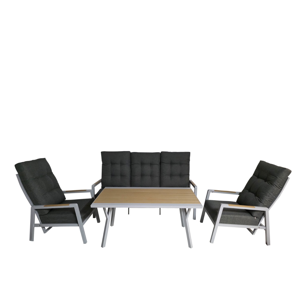 Artekko Alu Γκρι Σετ Αλουμινίου με Τριθέσιο Καναπέ 2 Ανακλινόμενες Πολυθρόνες και Τραπέζι (4 Τεμάχια)