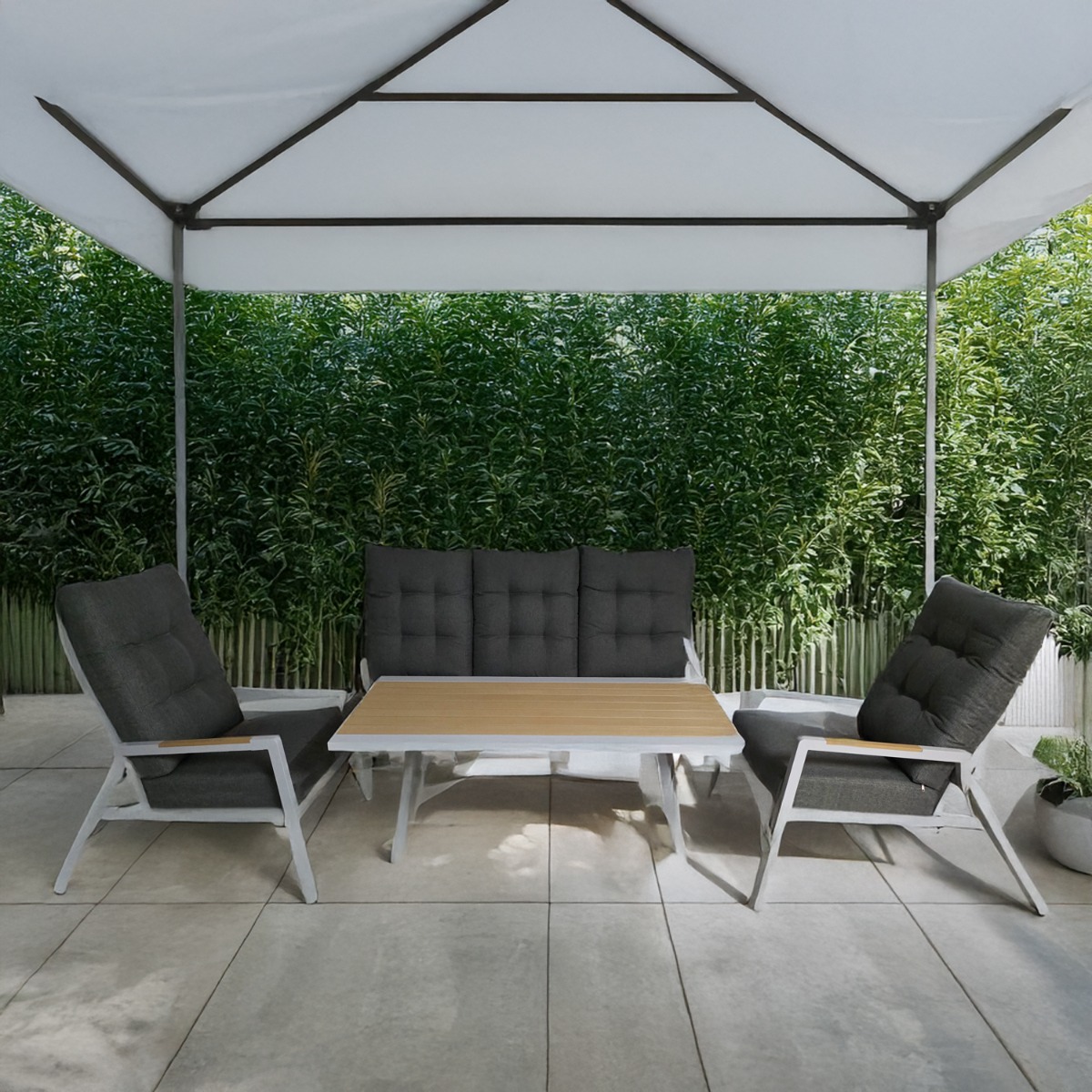 Artekko Alu Γκρι Σετ Αλουμινίου με Τριθέσιο Καναπέ 2 Ανακλινόμενες Πολυθρόνες και Τραπέζι (4 Τεμάχια)