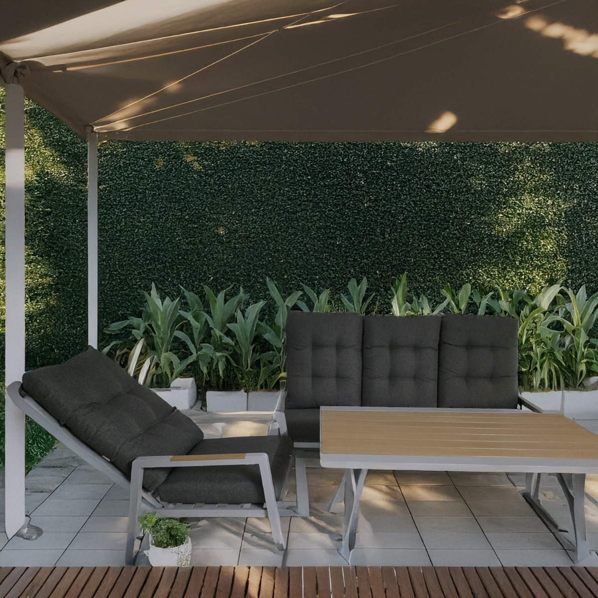 Artekko Alu Γκρι Σετ Αλουμινίου με Τριθέσιο Καναπέ 2 Ανακλινόμενες Πολυθρόνες και Τραπέζι (4 Τεμάχια)