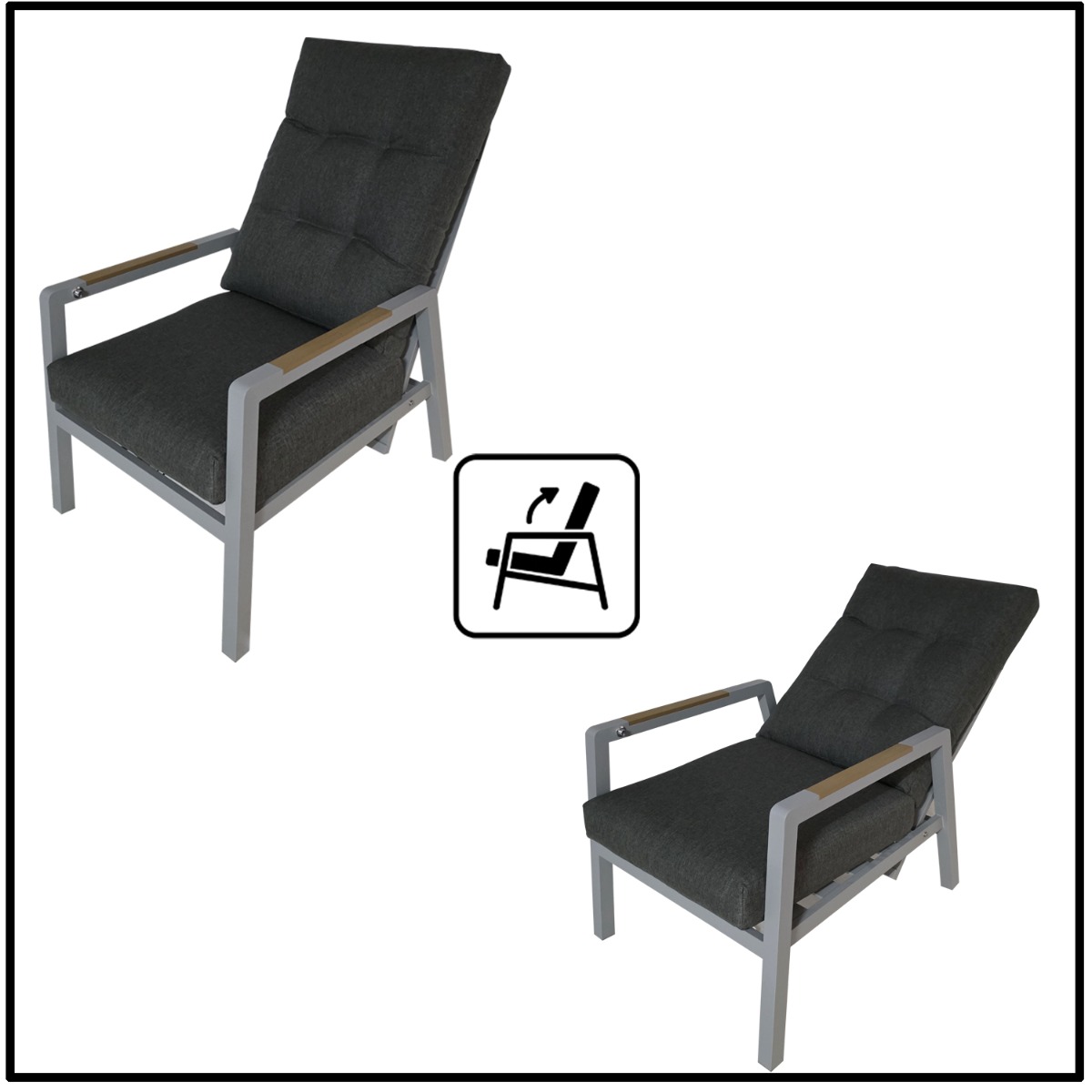 Artekko Alu Γκρι Σετ Αλουμινίου με Τριθέσιο Καναπέ 2 Ανακλινόμενες Πολυθρόνες και Τραπέζι (4 Τεμάχια)