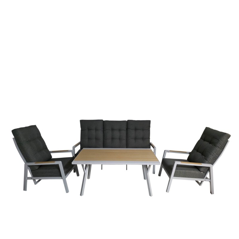 Artekko Alu Γκρι Σετ Αλουμινίου με Τριθέσιο Καναπέ 2 Ανακλινόμενες Πολυθρόνες και Τραπέζι (4 Τεμάχια)