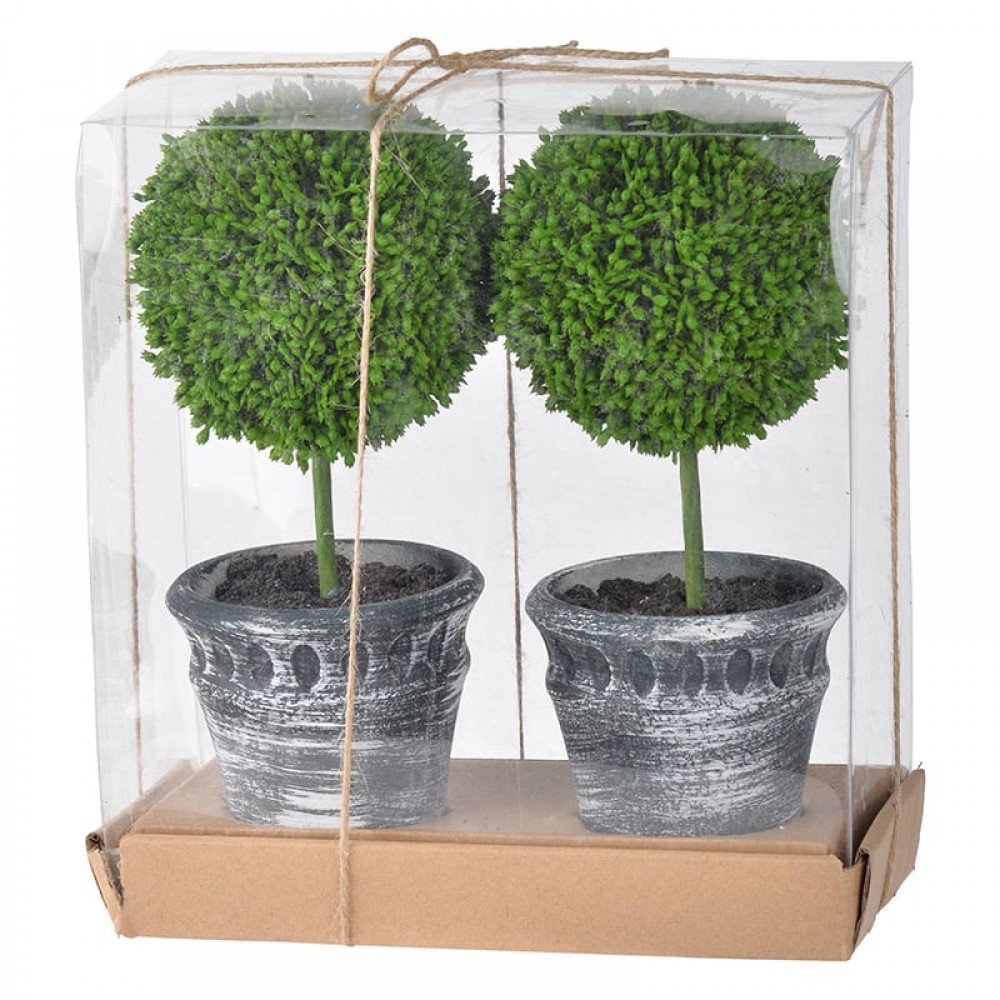 Artekko Boxwood Πράσινος Πλαστικός Τεχνητός Πύξος σε Κασπώ (20.3x10.2x24.1)cm 2pcs
