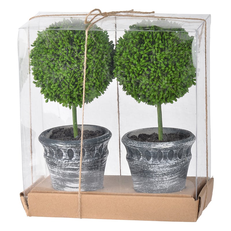 Artekko Boxwood Πράσινος Πλαστικός Τεχνητός Πύξος σε Κασπώ (20.3x10.2x24.1)cm 2pcs