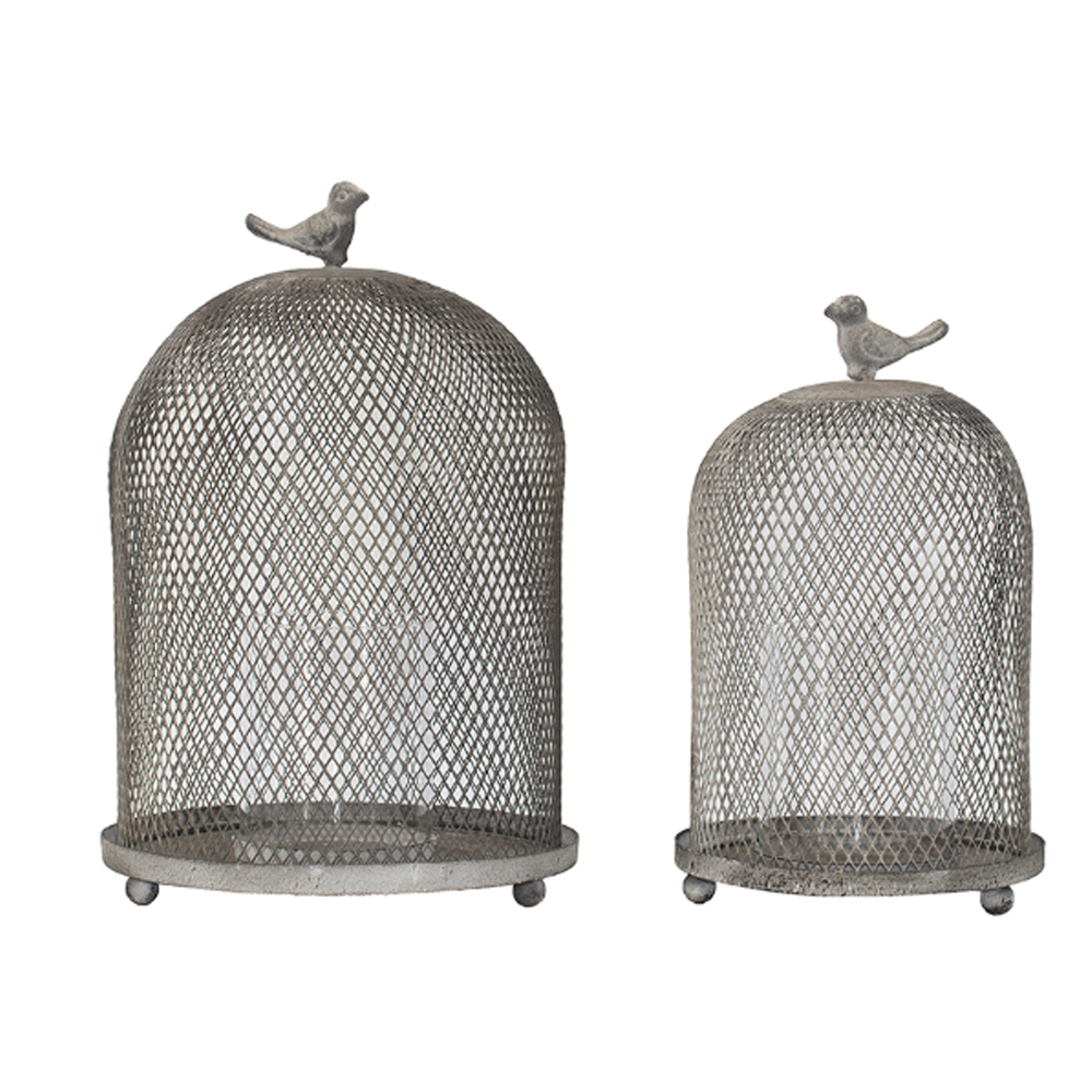 Artekko Bird Cage Αντικέ Γκρι Μεταλλικό Κηροπήγιο σαν Κλουβί (21.6x21.6x33)cm 2pcs