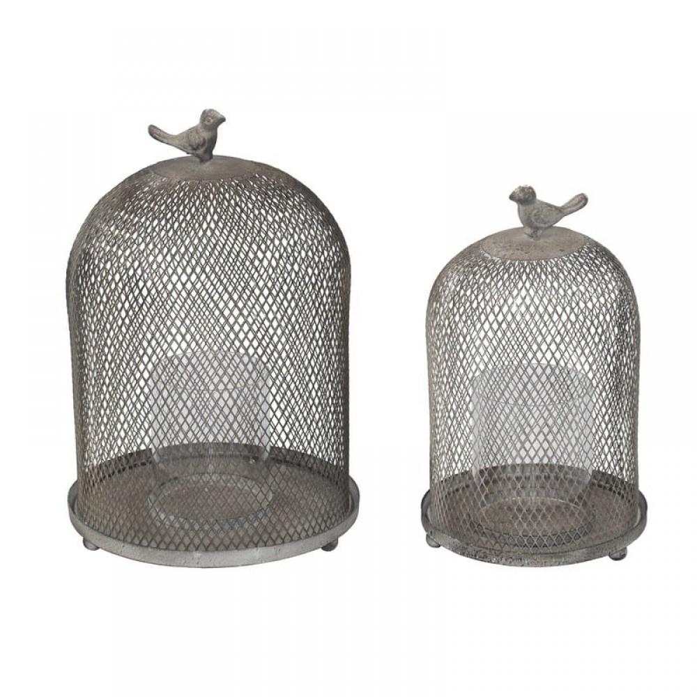 Artekko Bird Cage Αντικέ Γκρι Μεταλλικό Κηροπήγιο σαν Κλουβί (21.6x21.6x33)cm 2pcs