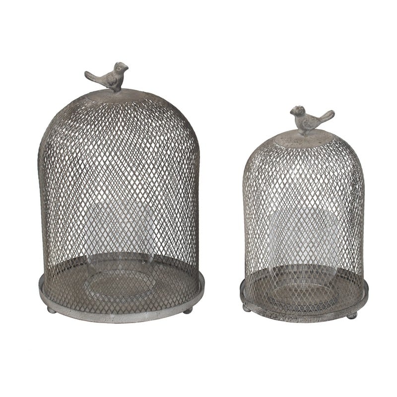 Artekko Bird Cage Αντικέ Γκρι Μεταλλικό Κηροπήγιο σαν Κλουβί (21.6x21.6x33)cm 2pcs