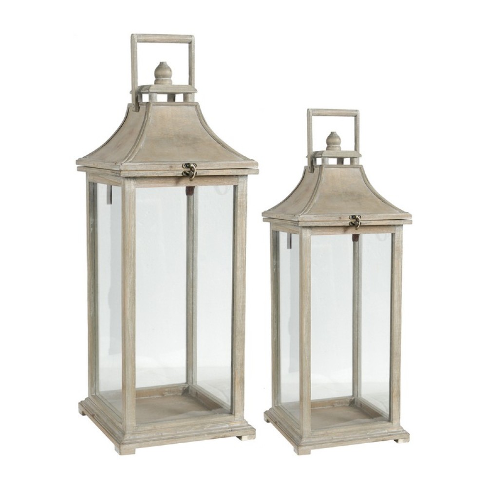 Artekko Ivona Ξύλινα Μπεζ Διακοσμητικά Φανάρια (27x27x72)cm 2pcs