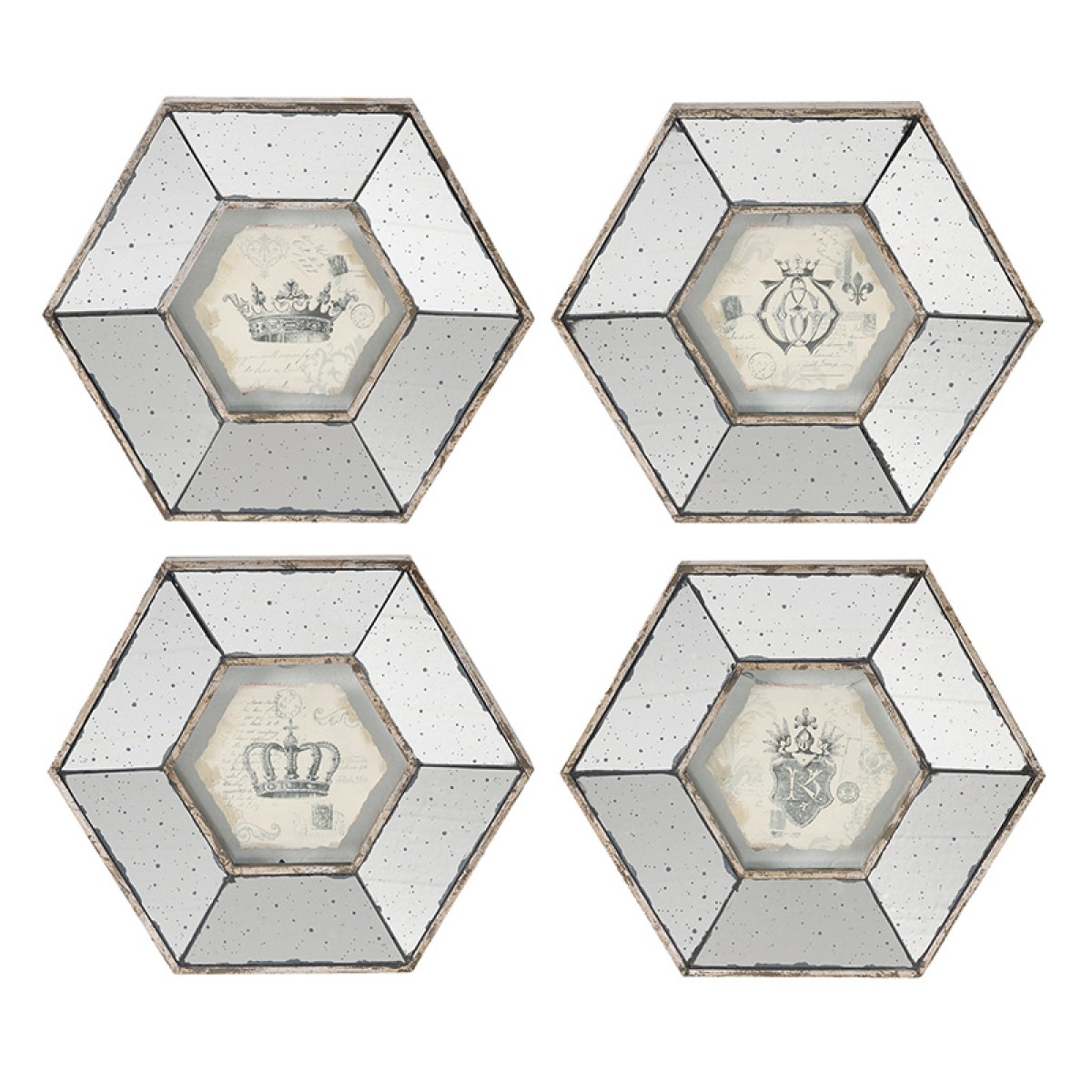 Artekko Crown Διακοσμητικά Κάδρα MDF/Καθρέφτη Μπεζ Σετ/4 (35.6x3.5x30.5)cm