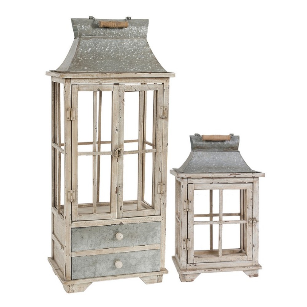 Artekko Lantern Διακοσμητικά Φανάρια από Ξύλο Ελάτης σε Λευκή Πατίνα (39x26x92)cm (29x17x50)cm 2pcs