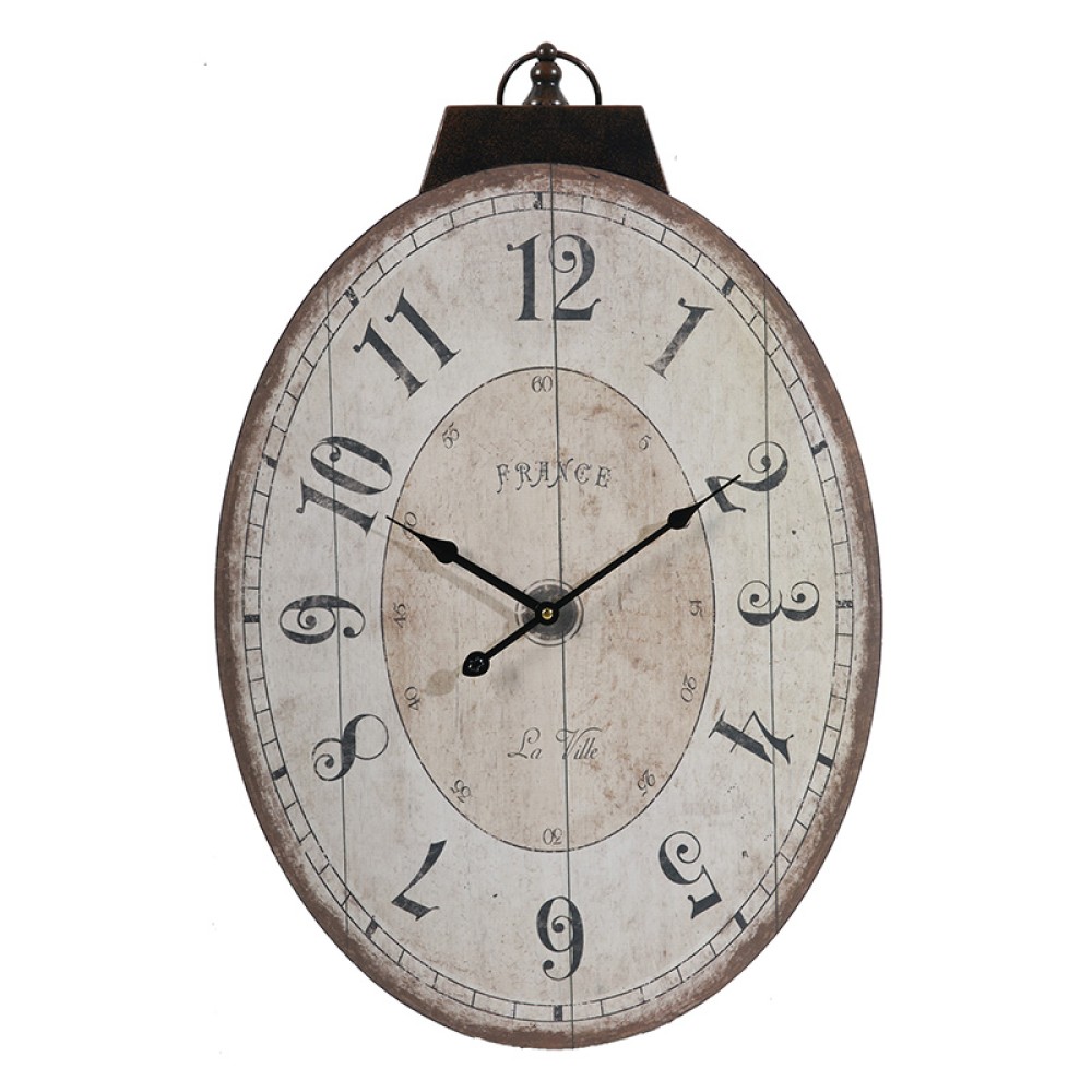 Artekko Clock Οβάλ Μπεζ Ρολόι Τοίχου MDF (45x3.1x73.7)cm