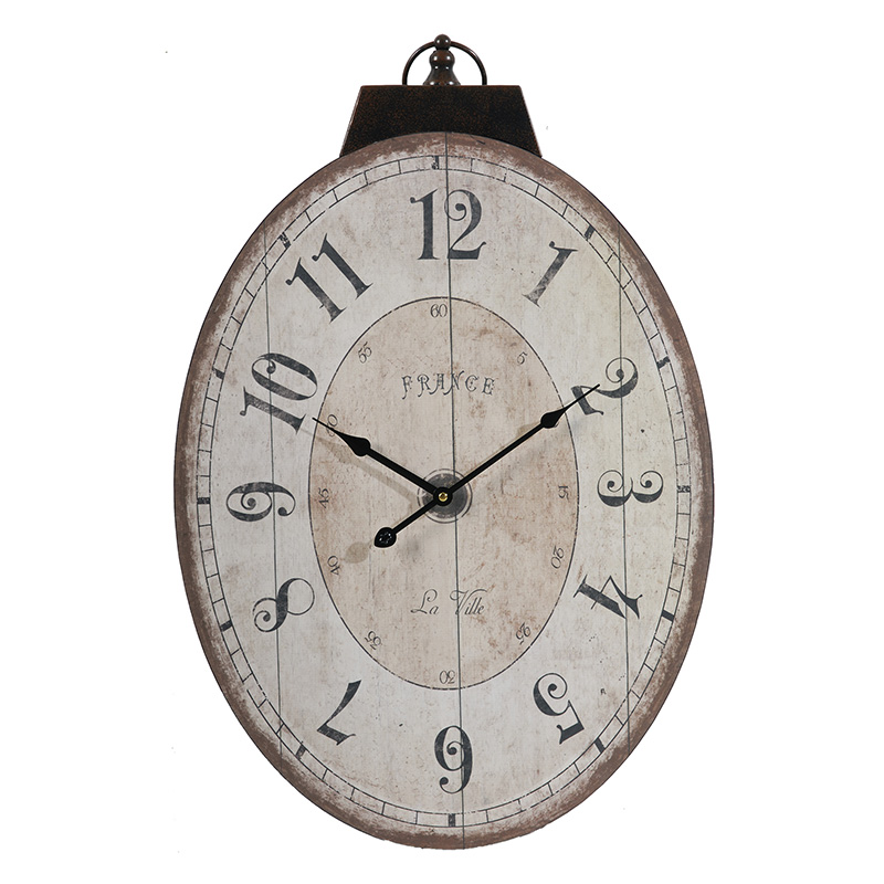 Artekko Clock Οβάλ Μπεζ Ρολόι Τοίχου MDF (45x3.1x73.7)cm