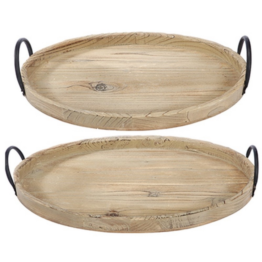 Artekko Tray Διακοσμητικοί Δίσκοι από Ξύλο Ελάτης με Μεταλλικό Χερούλι σε Φυσική Απόχρωση (53.5x34x9)cm 2pcs