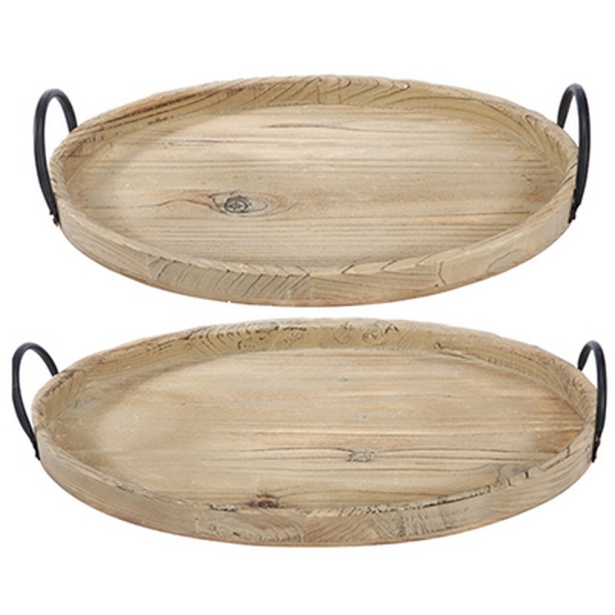 Artekko Tray Διακοσμητικοί Δίσκοι από Ξύλο Ελάτης με Μεταλλικό Χερούλι σε Φυσική Απόχρωση (53.5x34x9)cm 2pcs