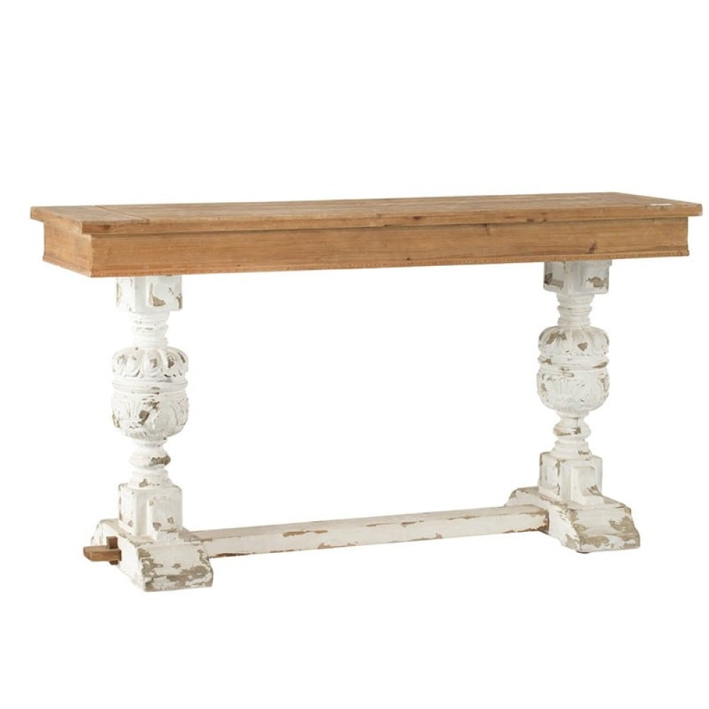 Artekko Console Κονσόλα από Ξύλο Ελάτης σε Λευκή και Φυσική Απόχρωση (150x45x82)cm