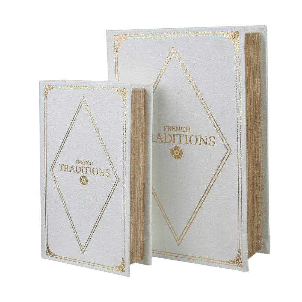 Artekko Book Διακοσμητικά Βιβλία MDF με Αποθηκευτικό Χώρο σε Λευκό με Χρυσό (27x17.5x6.5)cm 2pcs