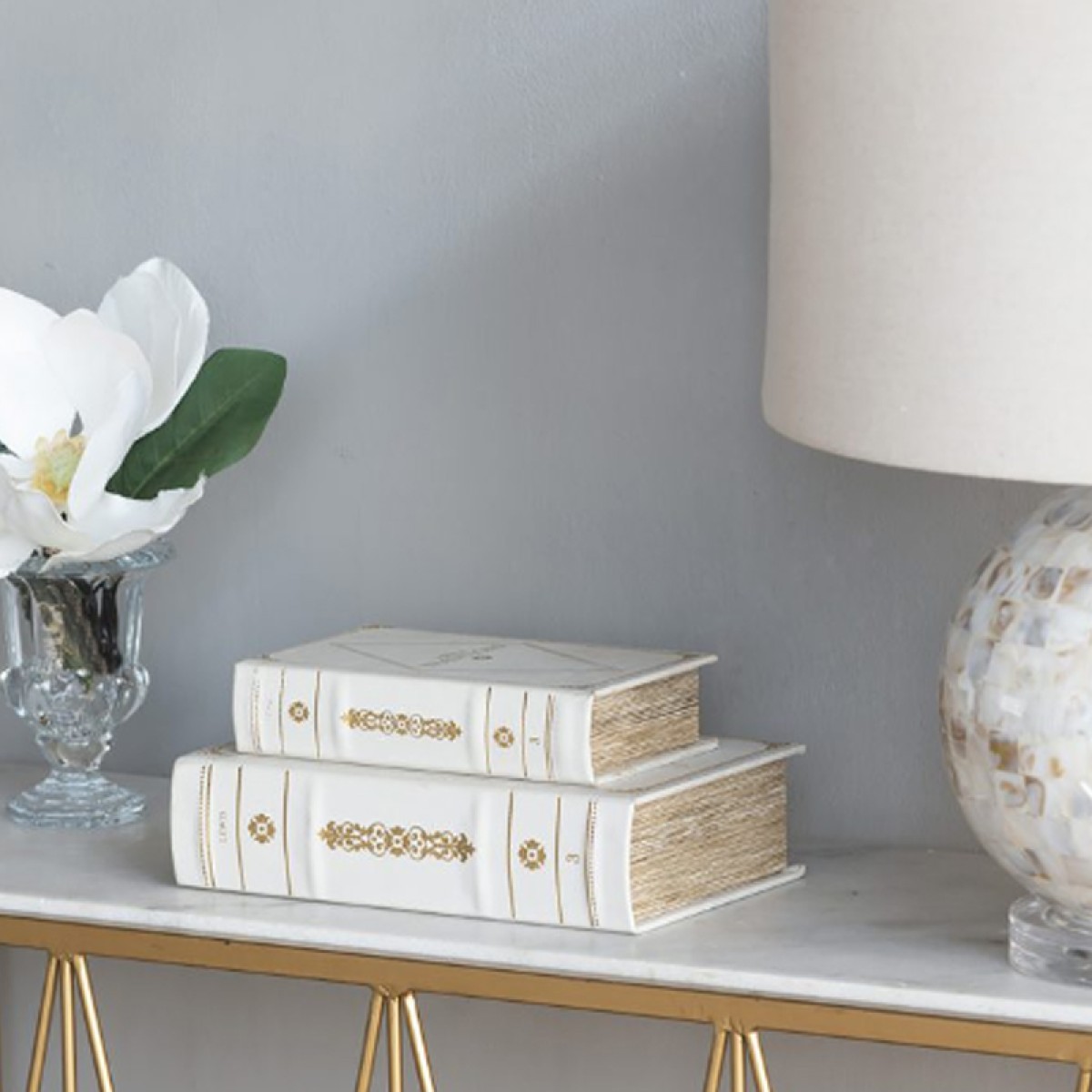 Artekko Book Διακοσμητικά Βιβλία MDF με Αποθηκευτικό Χώρο σε Λευκό με Χρυσό (27x17.5x6.5)cm 2pcs