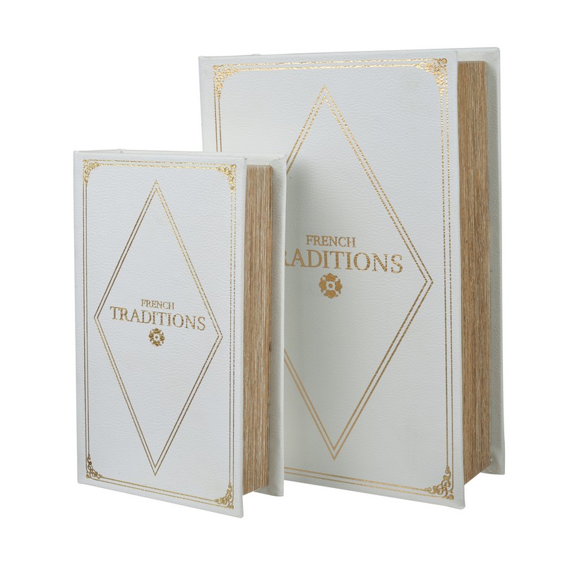 Artekko Book Διακοσμητικά Βιβλία MDF με Αποθηκευτικό Χώρο σε Λευκό με Χρυσό (27x17.5x6.5)cm 2pcs