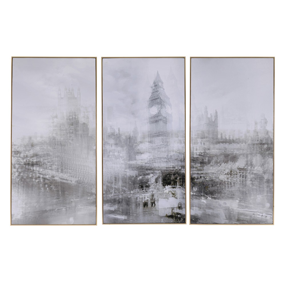 Artekko Foggy City Τρίπτυχοι Πίνακες σε Καμβά με Χρυσή Κορνίζα (89.9x4.6x184.9)cm 3pcs