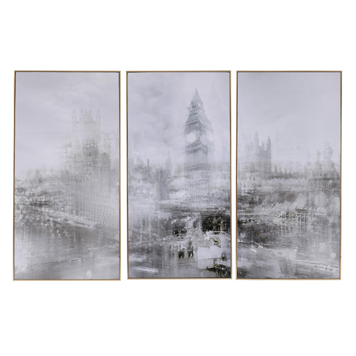 Artekko Foggy City Τρίπτυχοι Πίνακες σε Καμβά με Χρυσή Κορνίζα (89.9x4.6x184.9)cm 3pcs