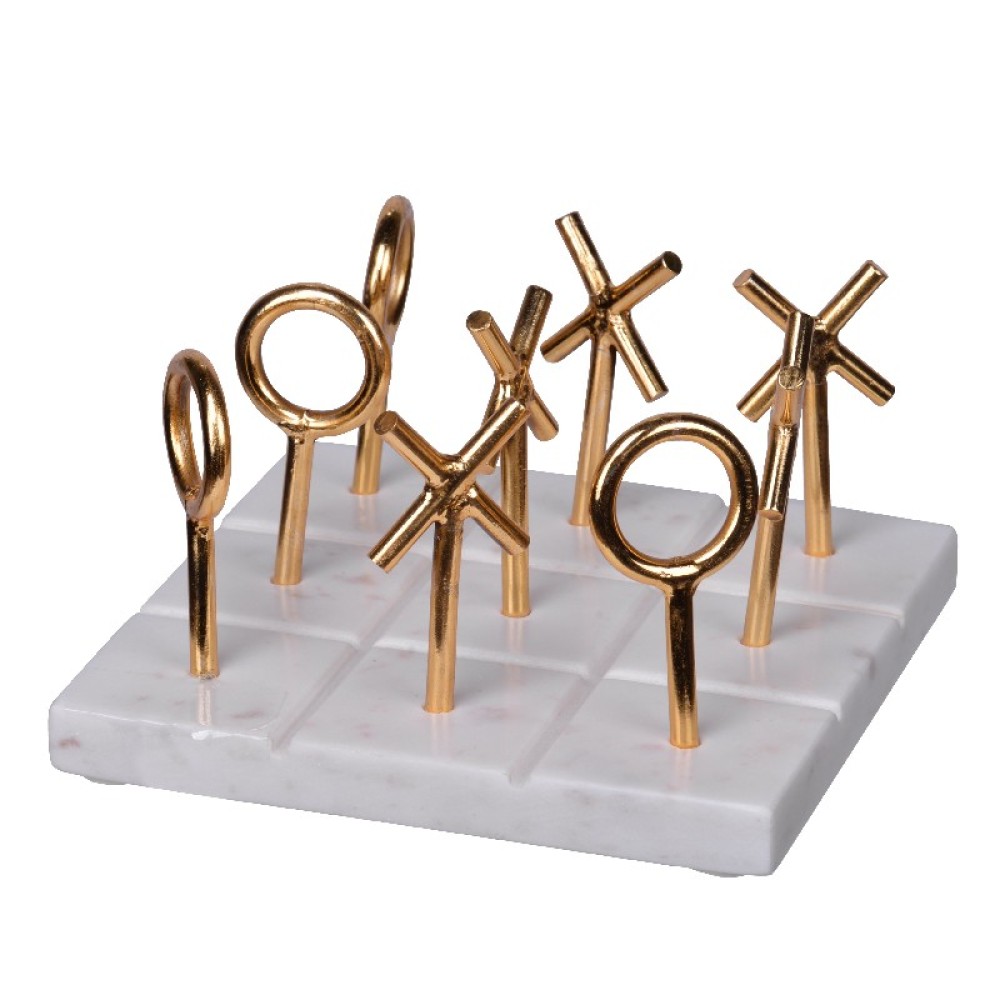 Artekko Tic Tac Toe Λευκή Χρυσή Μεταλλική Διακοσμητική Τρίλιζα σε Μαρμάρινη Βάση (16.3x16.3x8.8)cm