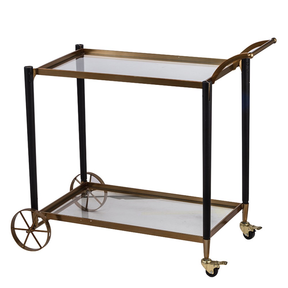 Artekko Cart Τρόλεϊ Μπαρ με 2 Επίπεδα Μέταλλο Γυαλί Μαύρο Χρυσό (91.7x48x88.9)cm