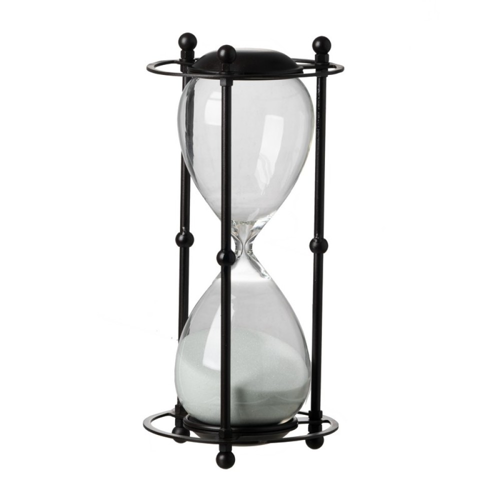 Artekko Hourglass Μαύρη Διακοσμητική Κλεψύδρα σε Μεταλλική Βάση με Λευκή Άμμο (15.8x15.8x33)cm