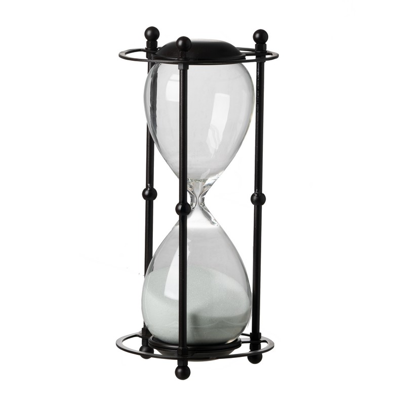 Artekko Hourglass Μαύρη Διακοσμητική Κλεψύδρα σε Μεταλλική Βάση με Λευκή Άμμο (15.8x15.8x33)cm