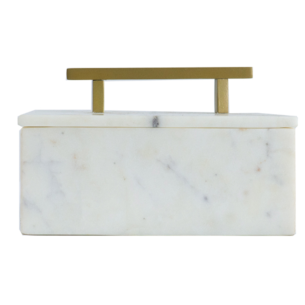 Artekko Marble Box Κοσμηματοθήκη Κουτί Διακοσμητικό Μάρμαρο Μέταλλο Λευκό Χρυσό (18x12.5x11)cm