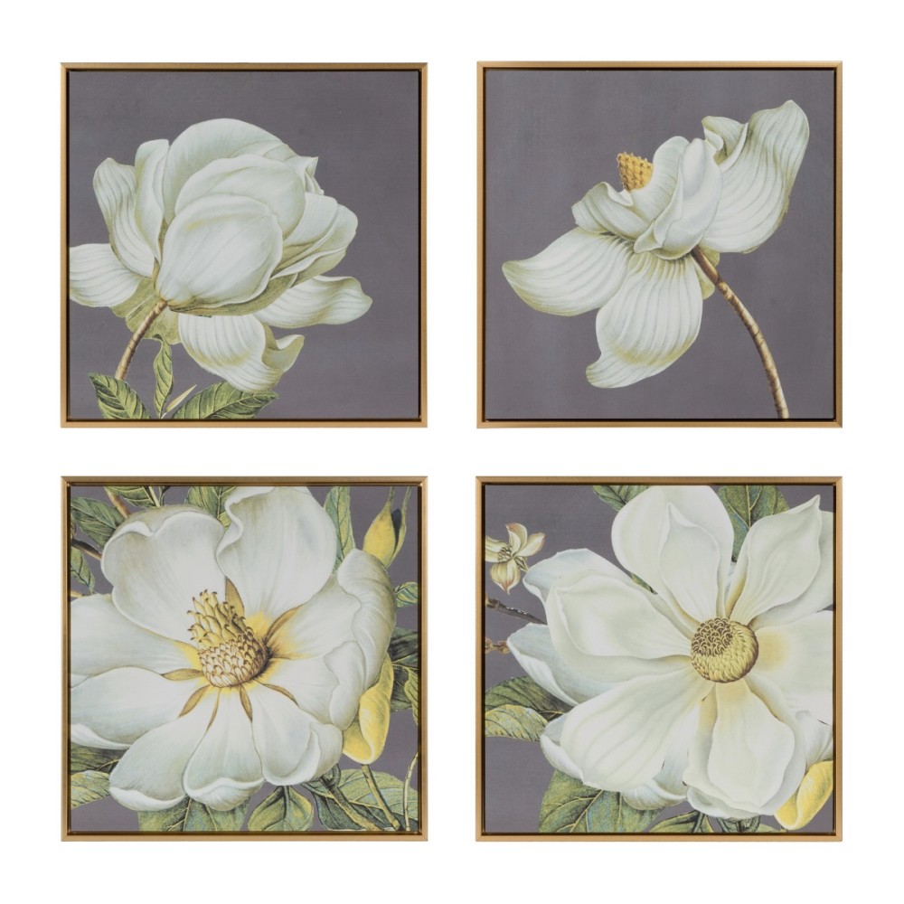 Artekko Flower Διακοσμητικά Κάδρα με Χρυσή Κορνίζα (50x50x3.6)cm 4pcs