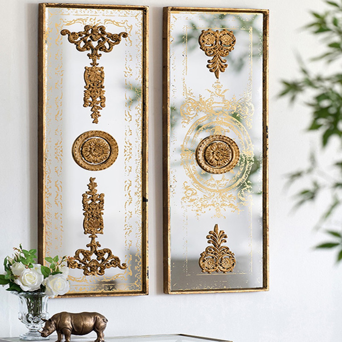 Artekko Mirror MDF  Καθρέπτης Τοίχου με Ανάγλυφες Χρυσές Λεπτομέριες (40.4x4.1x121.9)cm 2pcs